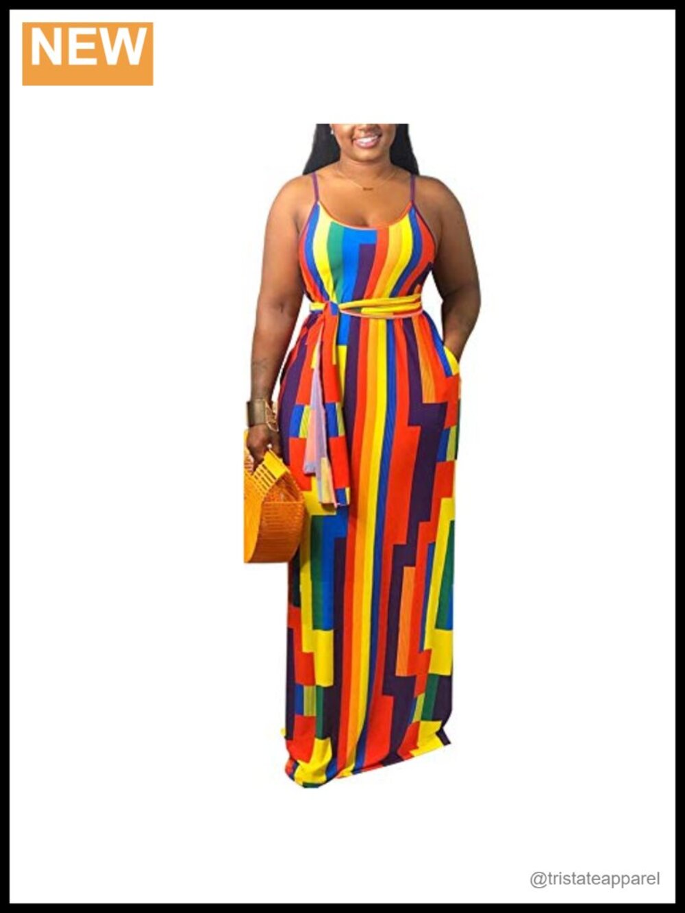 Sleeveless Maxi Dress Plus Size Striped with Pockets and Belt